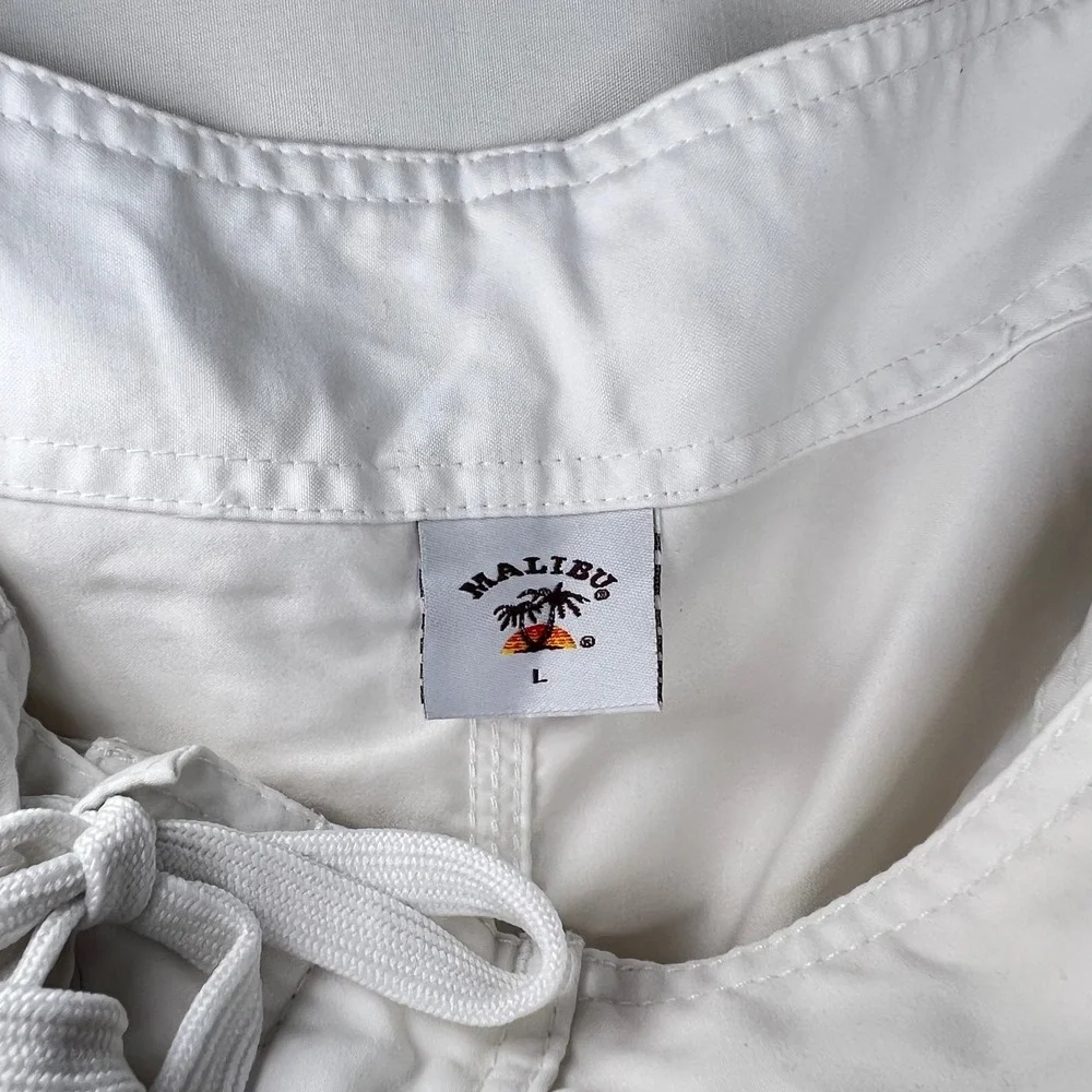 Malibu White Board Shorts Mens Large Graphic Cargo Pocket‎ Swim Trunks